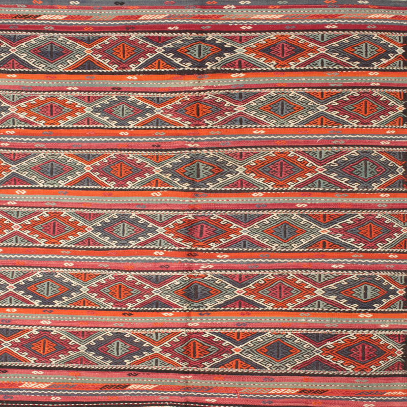 Tapis rouge/vert/brun zone contemporaine, Carré 4 pi