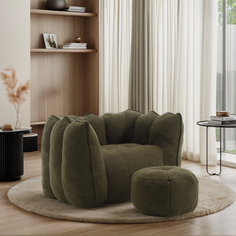 Compressed Sofa Chair Breathable Fabric Bean Bag Chair With Removable Ottoman,Living Room Sofa Chair