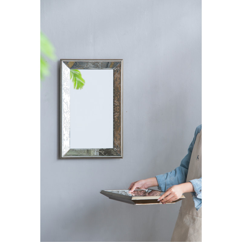 Miroir mural argenté antique de taille moyenne 20 po x 12 po avec caractéristique florale, plateau de présentation en miroir, version rectangulaire attrayante, plateau