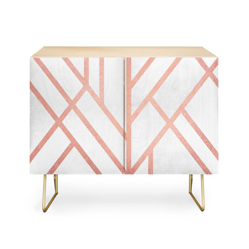 Elisabeth Fredriksson Art Deco Rose Gold 2 Door Credenza Cabinet, Beige