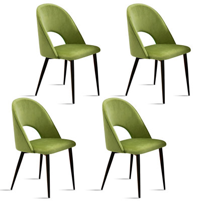 Modern Curved Velvet Upholstered Dining Chair (Green)