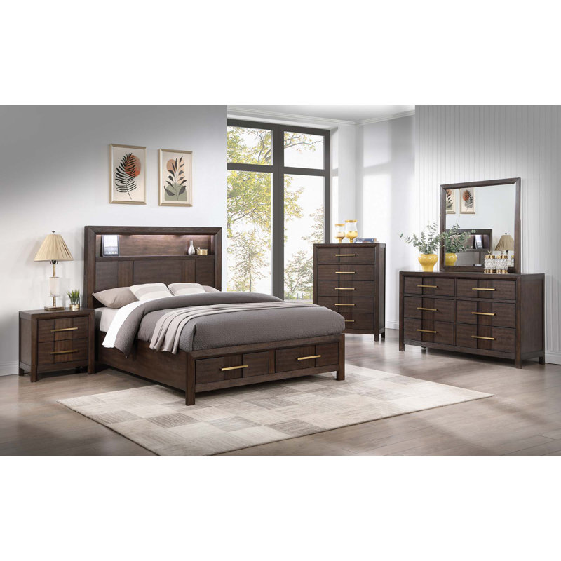 Ensemble de chambre à coucher 5 pièces avec tête de lit à DEL, Très grand