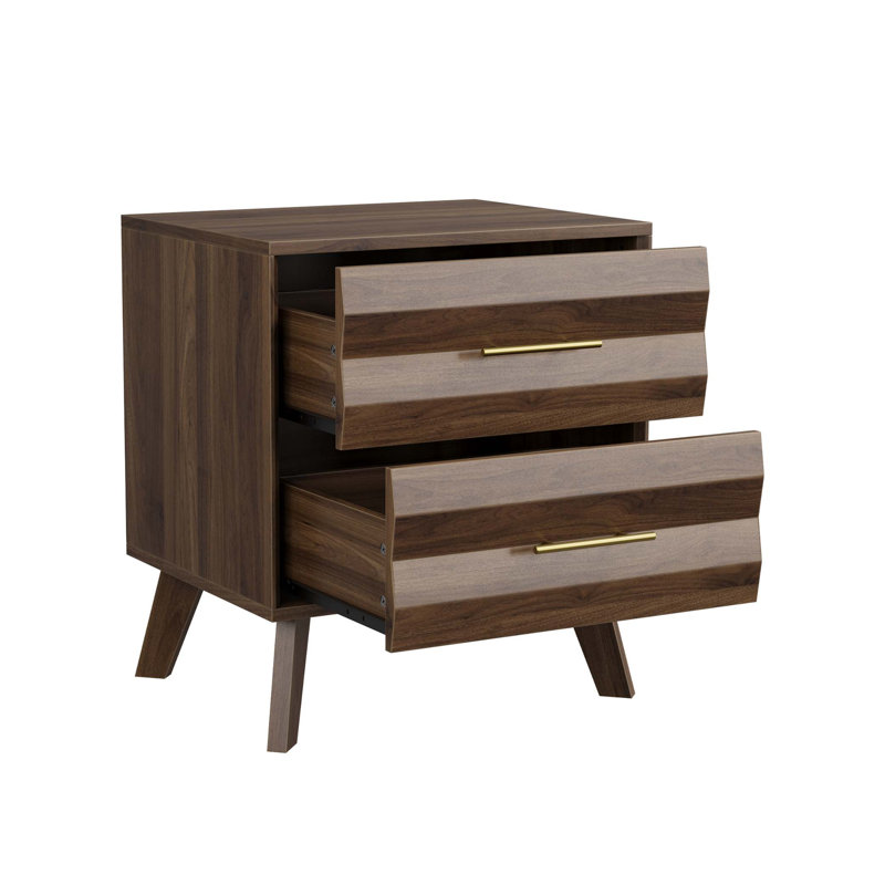 Table de chevet moderne de style médiéval avec tiroirs doubles et poignées en métal, unité simple