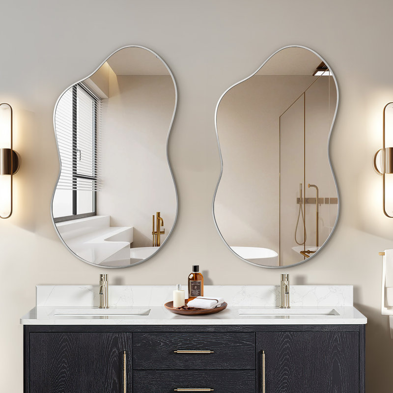 Cloud Shaped Metal Wall Mirror Sets, Silver, 36" x 20"