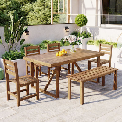 Ayomi 7-Piece Modern Patio Dining Set With Durable Acacia Wood And Elegant Natural Aesthetic by Lark Manor