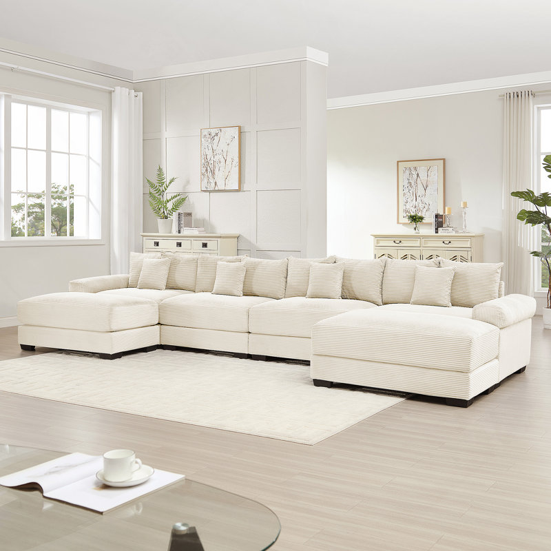 Canapé modulaire surdimensionné en U de 170 po Cloud, Velours côtelé beige