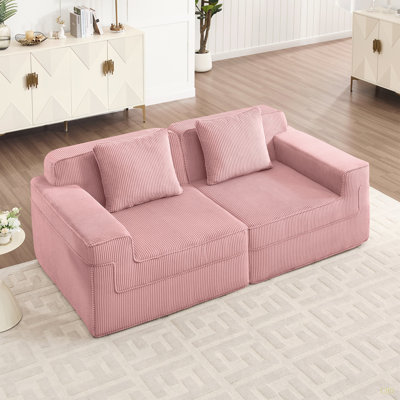 Modular 2 Seat Loveseat Boneless Sofa, Cloud Sectional Couch With Deep Seat, Modern Modular 2-Seat Sofa Couch With Throw Pillows Corduroy Fabric