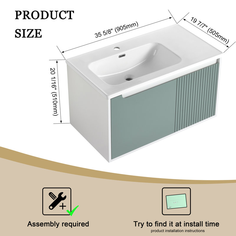 Ensemble de meuble-lavabo mural simple 36 po Kerriann