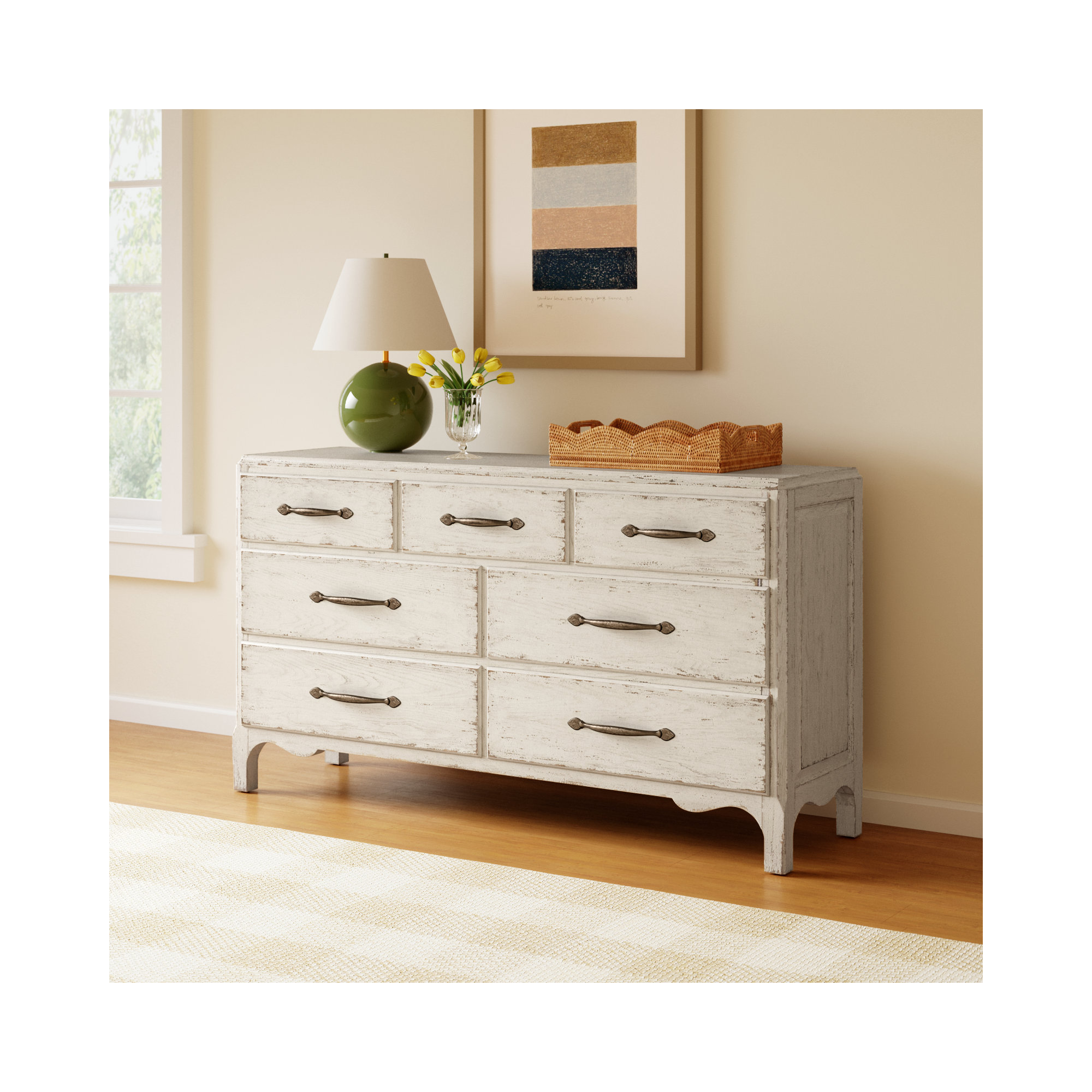 Alcy 7 - Drawer Dresser, Cream/Beige