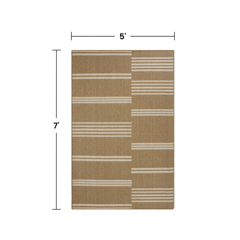 Linear Stripes Weave Indoor Outdoor Rug, Lightweight & Portable 5x7 ft Patio Area Rug