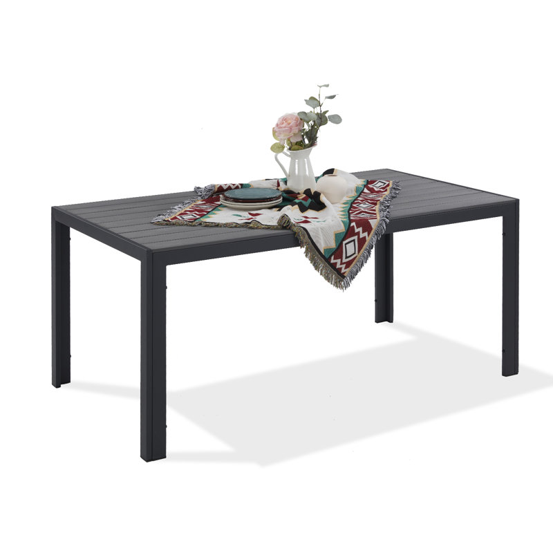 Rectangular Metal Outdoor Dining Table , 63.38'' in. W 35.23'' in. D, Gray