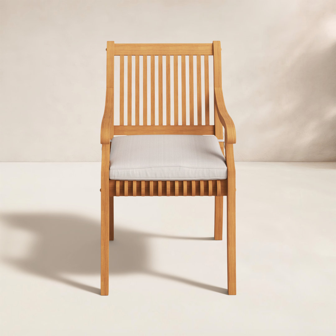 Summerton Teak Wood Outdoor Dining Armchair with Cushion Birch Lane™