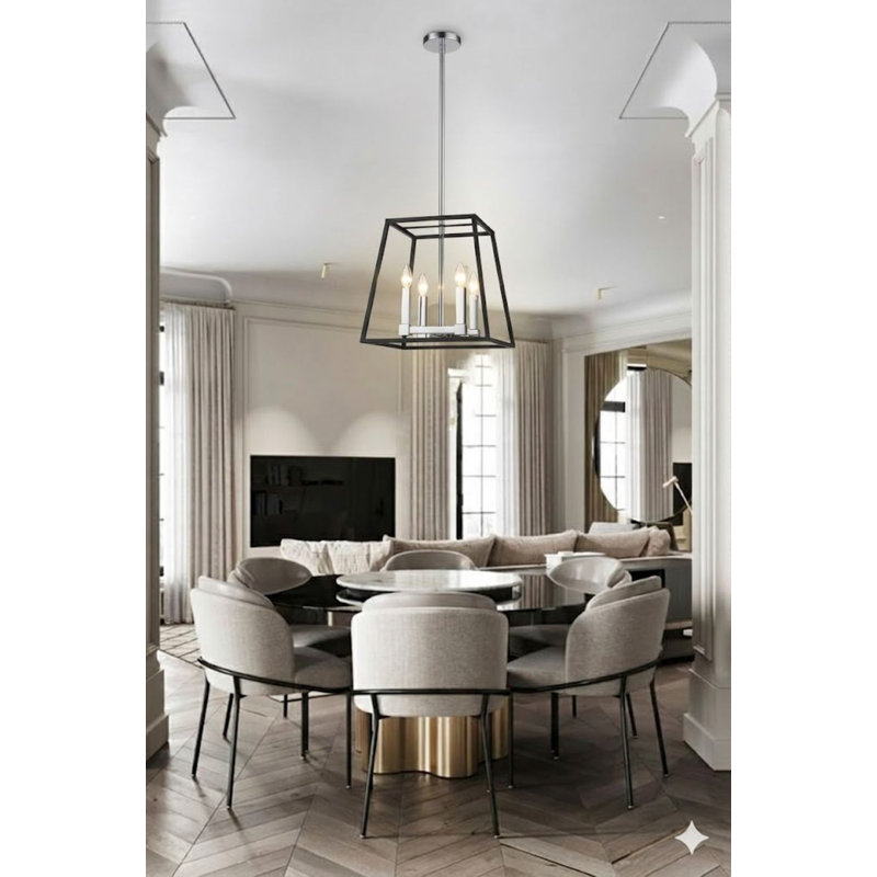 4-Light Matte Black And Chrome Metal Chandelier