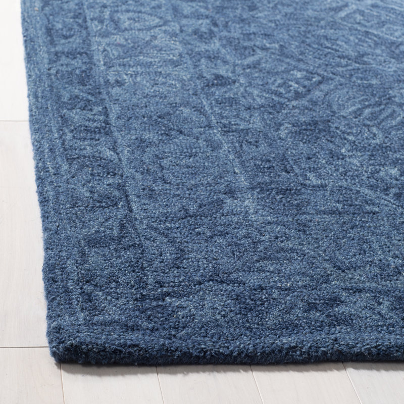 Tapis bleu marine en laine / coton touffeté à la main Pimentel, Tapis de couloir 2 pi 3 po x 5 pi