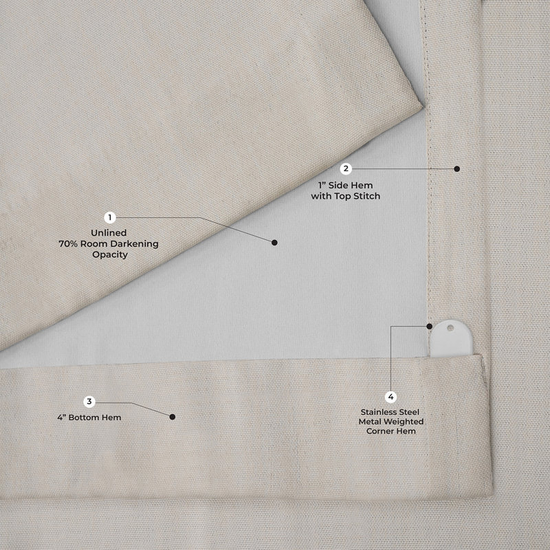 Ottis Faux Linen Room Darkening Curtain Panel, Birch, 50" W x 96" L