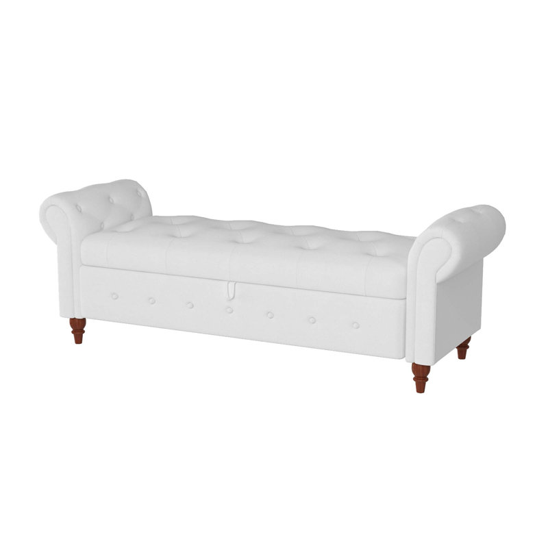 Javelyn Velvet Upholstered Storage Bench, White, Light Brown