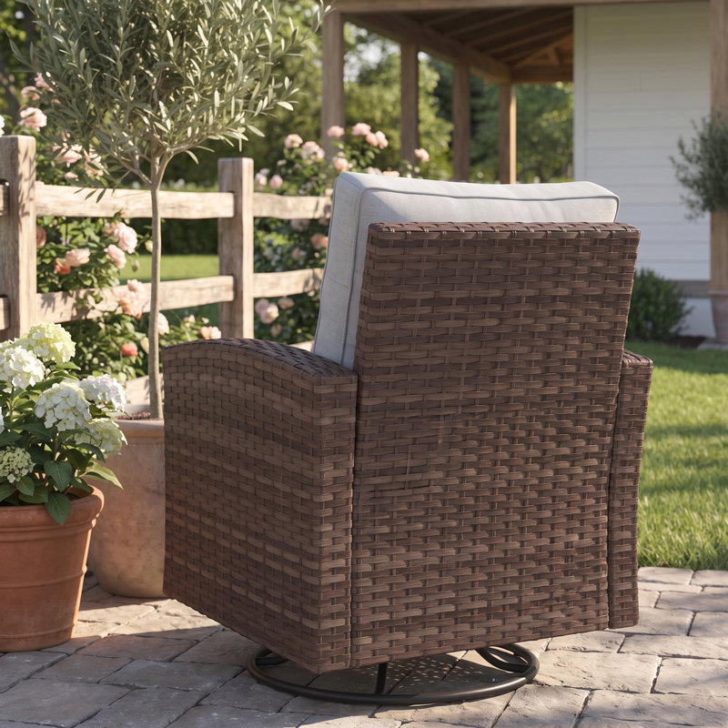 Swivel Patio Wicker Lounge Chair with Cushions, Gray
