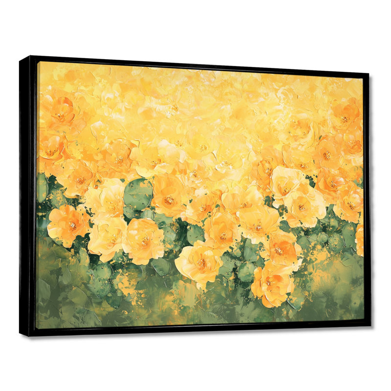 Lustre doré du champ de cactus I - Art mural de cactus floral, salon, H 34 po x l 44 po, Black