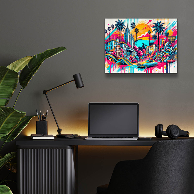 «Beverly Hills» par Rey Klimt, art mural en verre acrylique, H 12 po x l 16 po x P 0,13 po