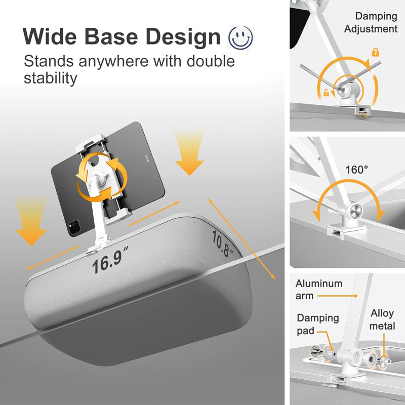 Adjustable Lap Beanbag Tablet  Stand, with Snack Bowl,361° Rotating Cli