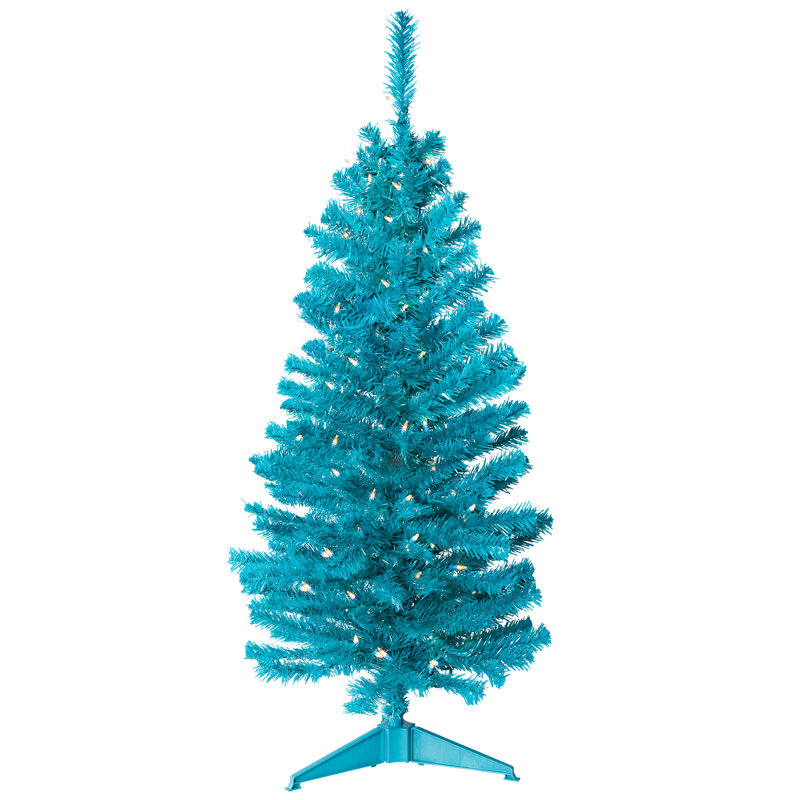 Pre-Lit Medium Artificial Pine Christmas Tree - Turquoise - Clear Lights, 4'