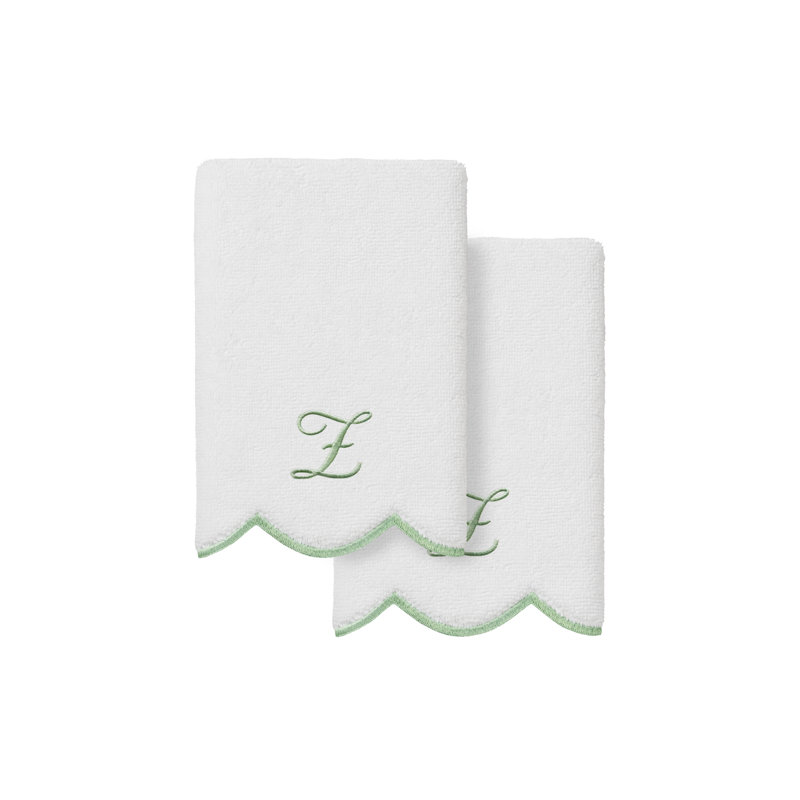  Ensemble de serviettes 100% coton turque ADORNIA, Z, Blanc/vert, Ensemble de 2 serviettes à doigts