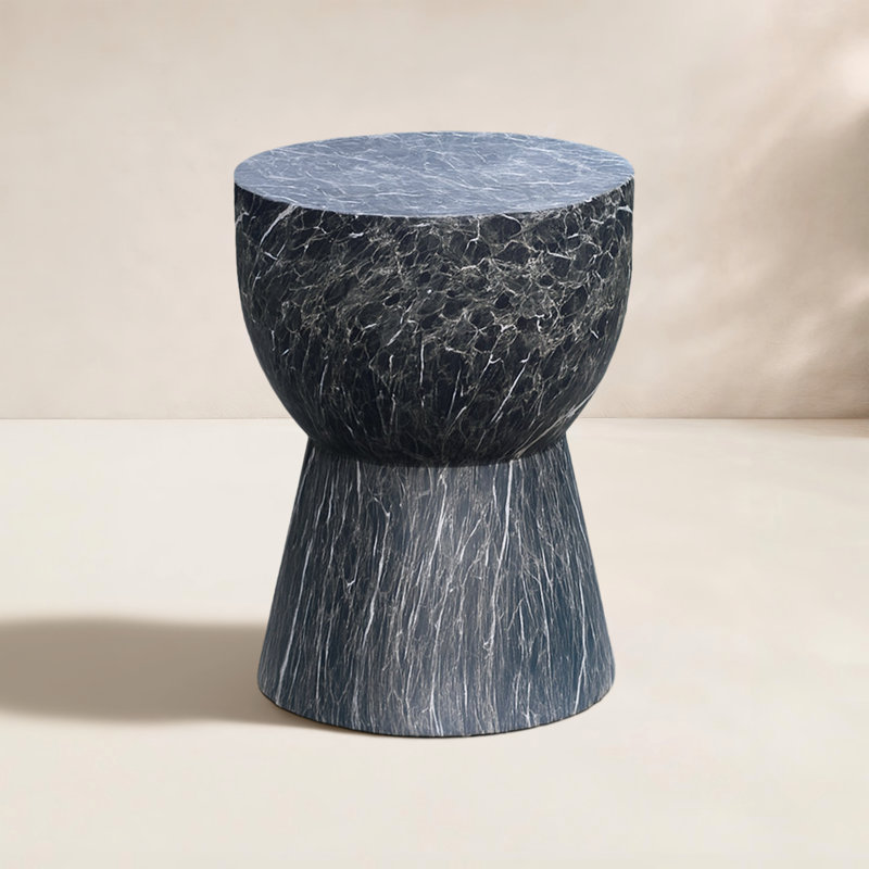 Table d'appoint en composite Composite Drum Black Marble, Marbre noir