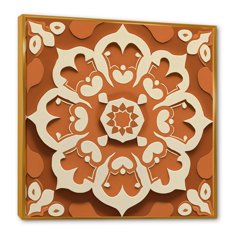 Carreaux marocains en tons de terre I - reproduction sur toile, H 36 po x l 36 po x P 1,5 po, Toile avec cadre flottant or