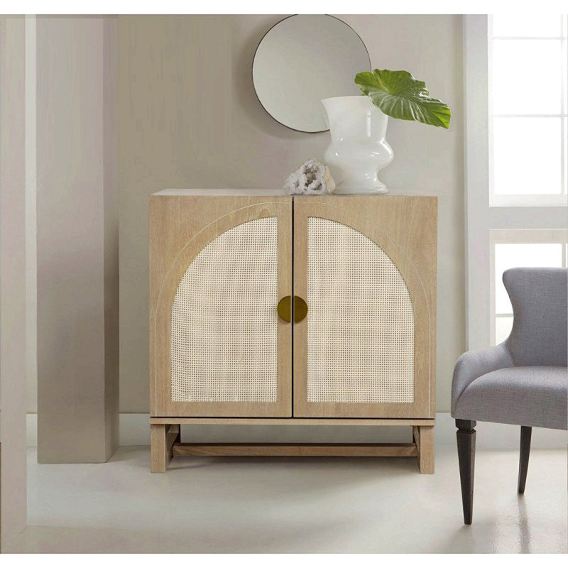 Armoire de rangement 1 pièce en rotin à porte arquée, buffet en bois pour la cuisine du salon, chêne clair