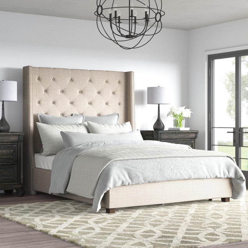 Landreneau Upholstered Platform Bed, California King, Beige
