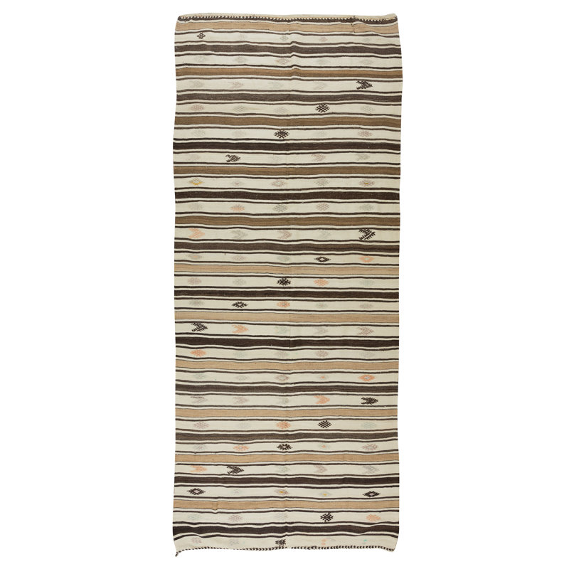 Tapis turc tissé à la main 4,8 x 11,5 pi avec motif à rayures tissé à la main Kilim