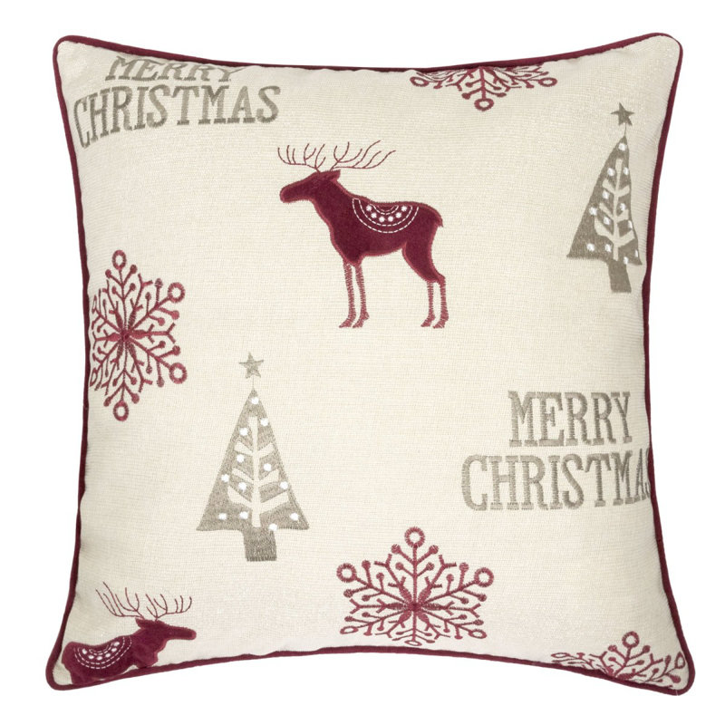 Coussin décoratif en lin brodé Merry Christmas