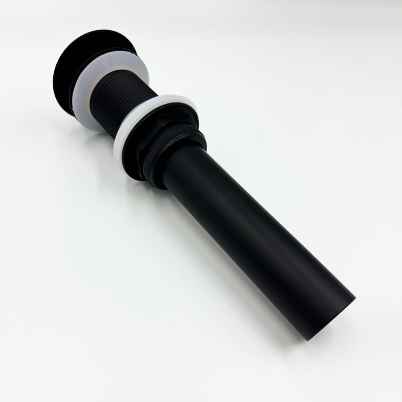Robinet de lavabo pour salle de bain à poignée simple Waterfall Spout, noir mat, acier inoxydable avec bonde escamotable sans trop-plein