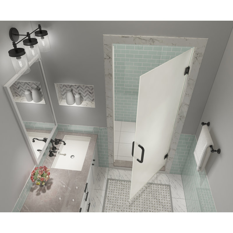 Kinkade XL 36.75" W x 80" H Hinged Frameless Shower Door, Bronze