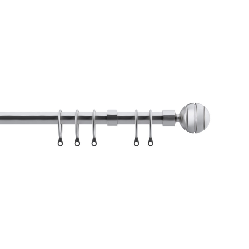Adjustable Single Curtain Pole, Satin Silver, 5cm H x 314cm W x 9.5cm D