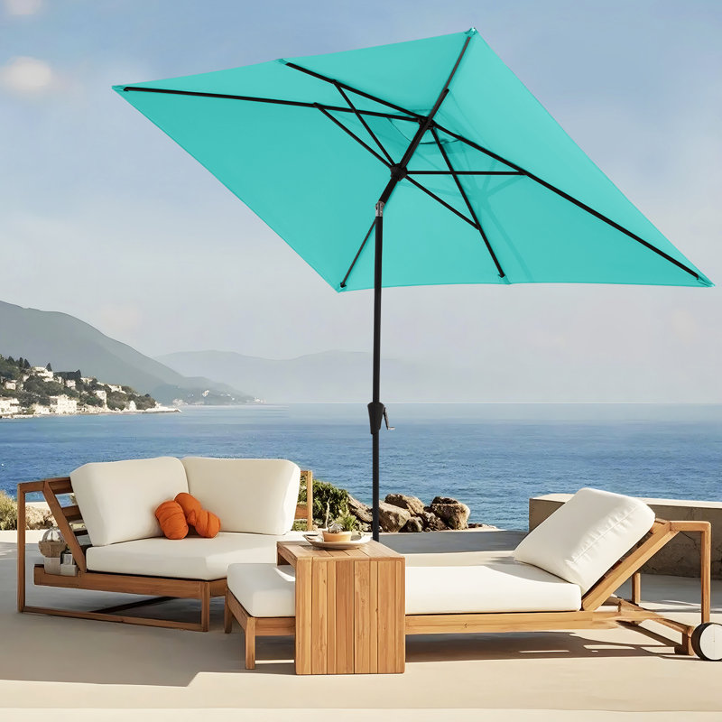 Parasol de marché rectangulaire inclinable 10 pi x 6 pi 5 po Le, Bleu clair