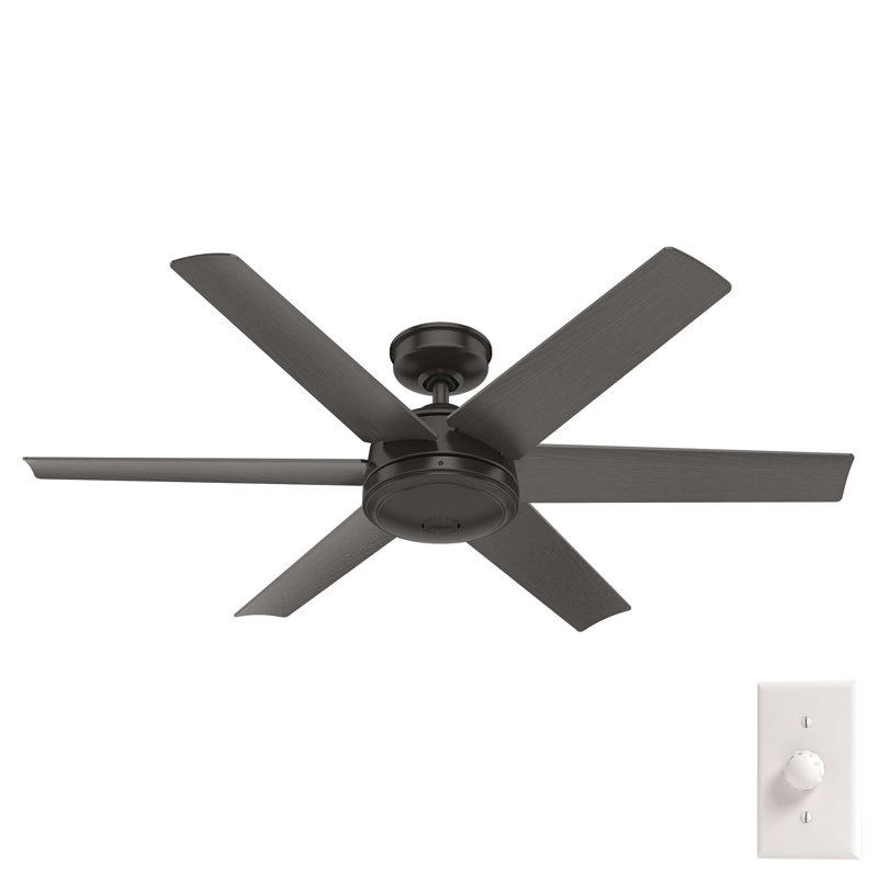 52" Jetty 6 - Blade Outdoor Ceiling Fan with Wall Control, Noble Bronze