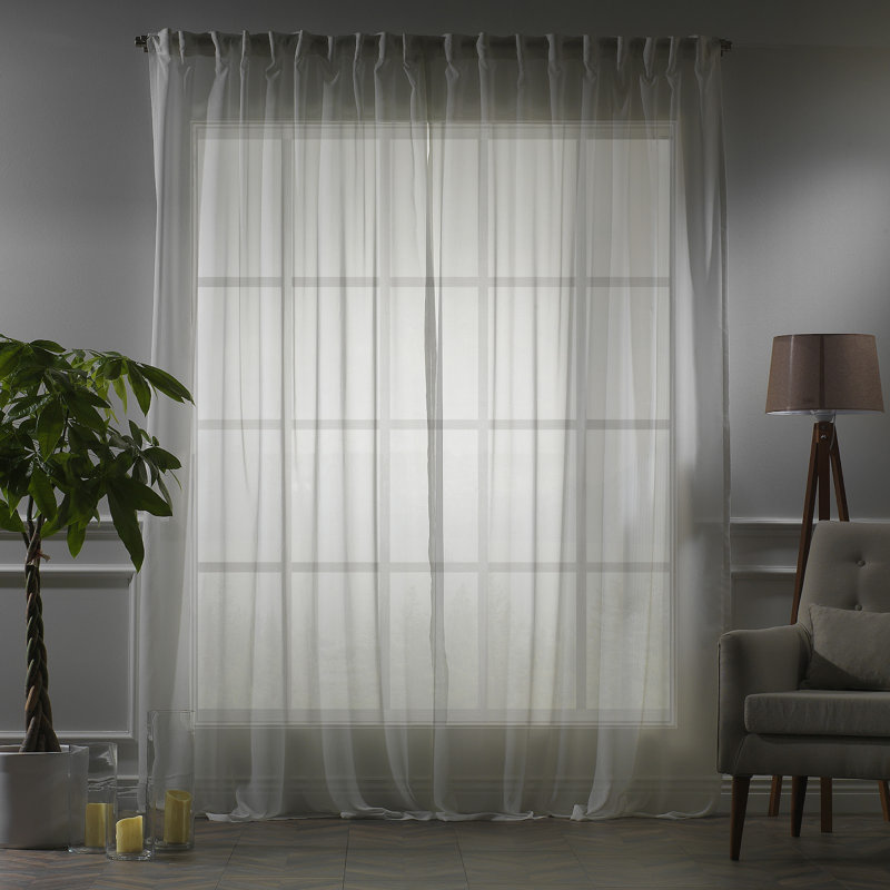 Ecru Extra Long Faux Silk Sheer Curtain Panels Set