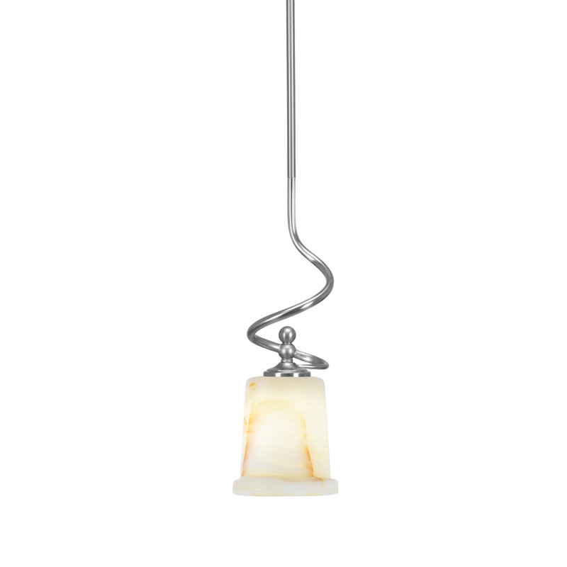 Suspension Sadea Stem Mini présentée en finition nickel brossé avec abat-jour en pierre naturelle de 12,7 cm (5 po).