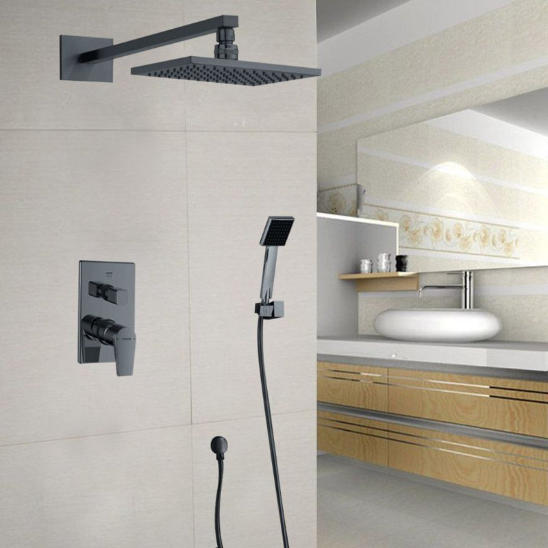 Juno Stylish 16"Wall Mount Black Polished Rain Shower Head with Hand Shower