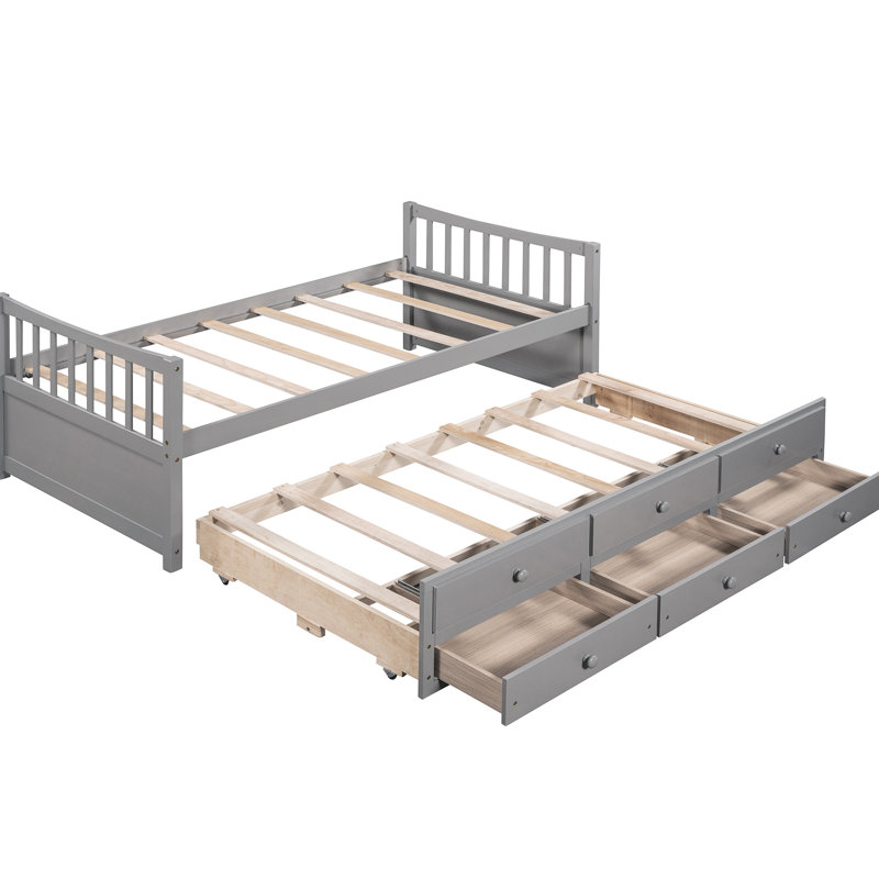 Elegant Grey Twin Daybed With Trundle And Practical Guest Room Drawers In