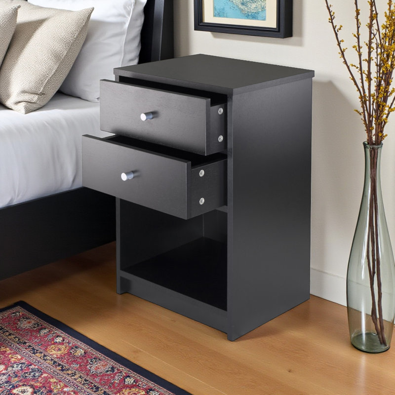 Commode décorative noire Aniyyah avec deux tiroirs et une tablette, H 23,74 po x l 15,75 po x P 11,63 po