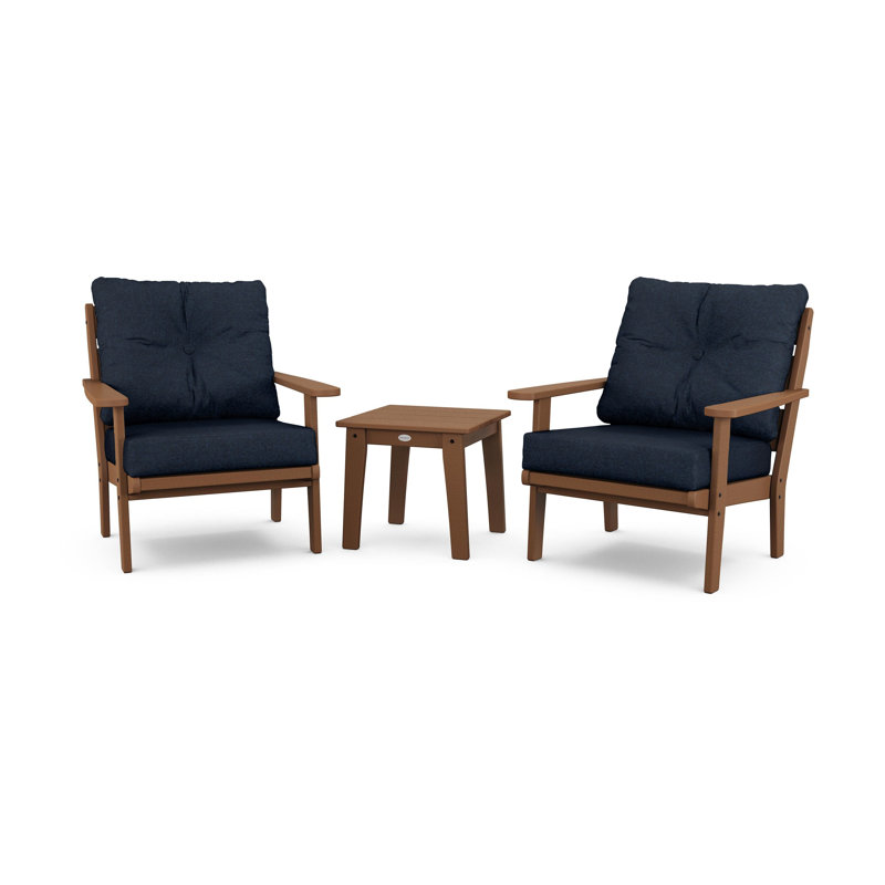 Lakeside 3-Piece Deep Seating Chair Set, Teak, Marine Indigo