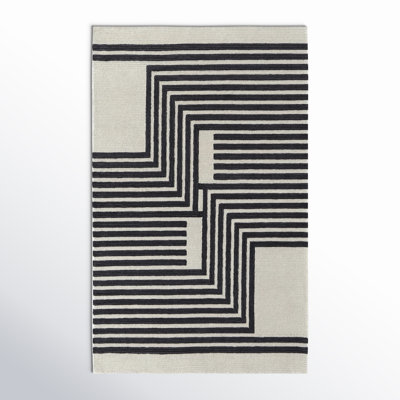 Raku Ivory Black Hand-Woven Abstract Rug