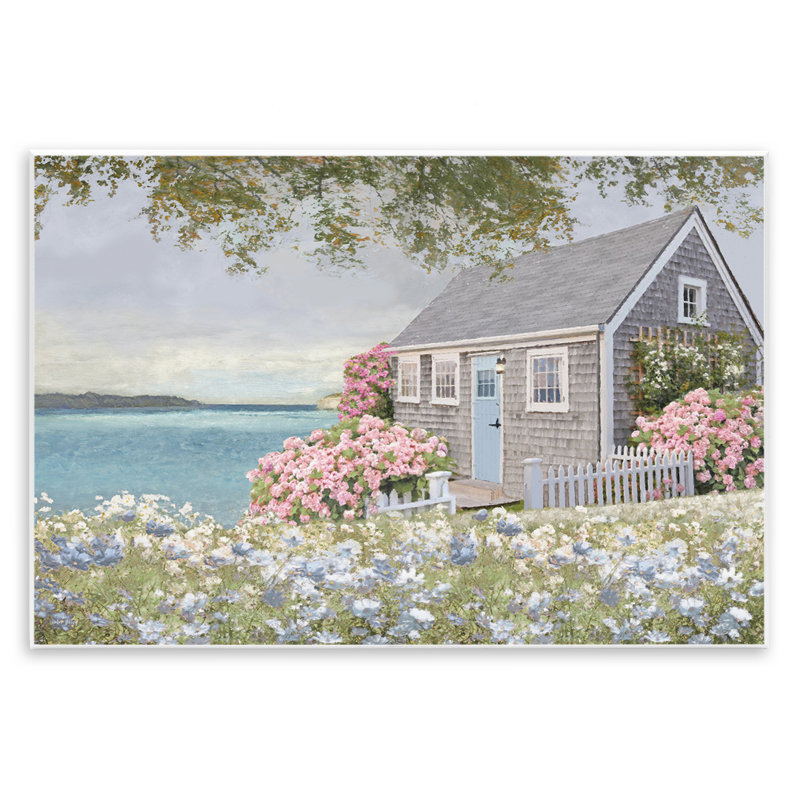 Art mural "Cottage avec jardin de roses" par Amber Sterling, H 10 po x l 15 po