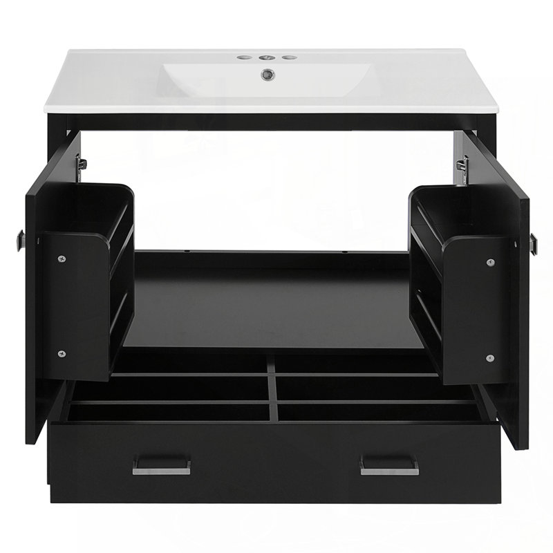 Meuble-lavabo moderne avec rangement avancé et lavabo durable, Noir