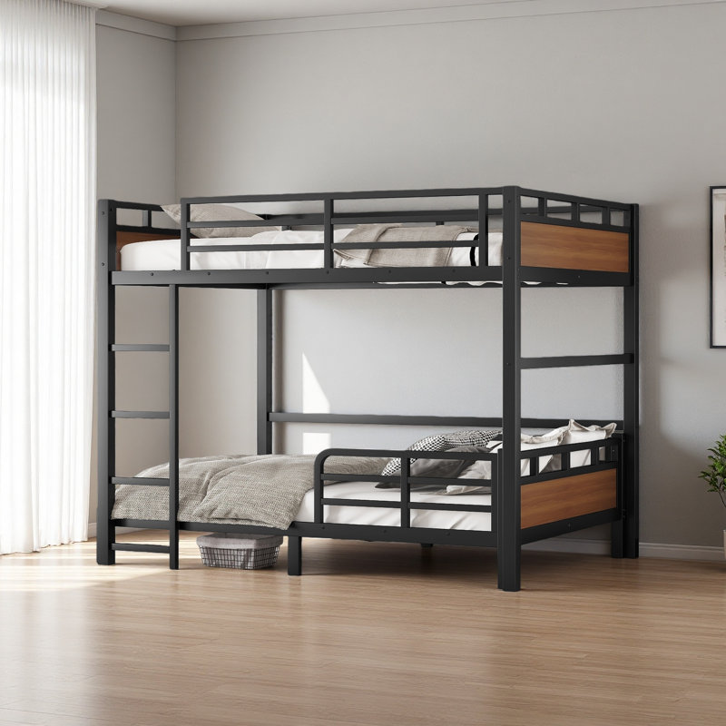 Metal Bunk Bed/Metal Loft Bed,Separable Bunk Beds,With Raised Security Fence, Walnut, Full XL over Full XL
