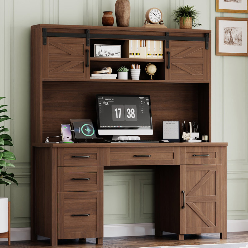 Computer Desk With Hutch & Charging Station