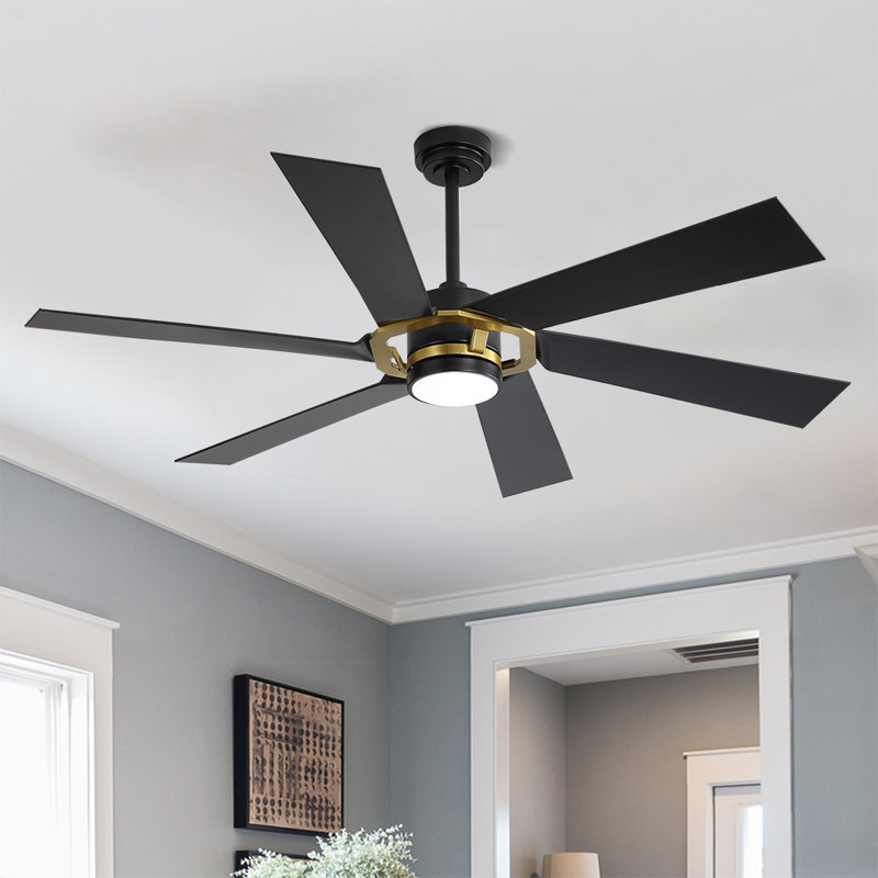 Lucienne 60'' Smart Indoor Ceiling Fan with LED Lights, Matte Black/Gold, Matte Black