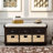 Rustic Storage Bench With 3 Drawers And 3 Rattan Baskets-126843180